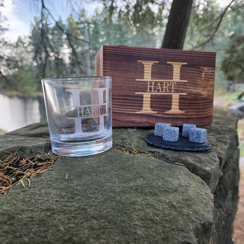 Wood Box Whiskey Glass Set Stones Coaster Personalized Whiskey Custom Wood Box Bourbon Glass Set Groomsmen Gifts for Dad Him Christmas Gift