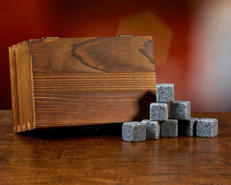 Personalized Square Whiskey Stones Wood Box Gift Set Whiskey Gift Bourbon Stones Father's Day Gift for Dad Groomsmen Perfect Gift for Him