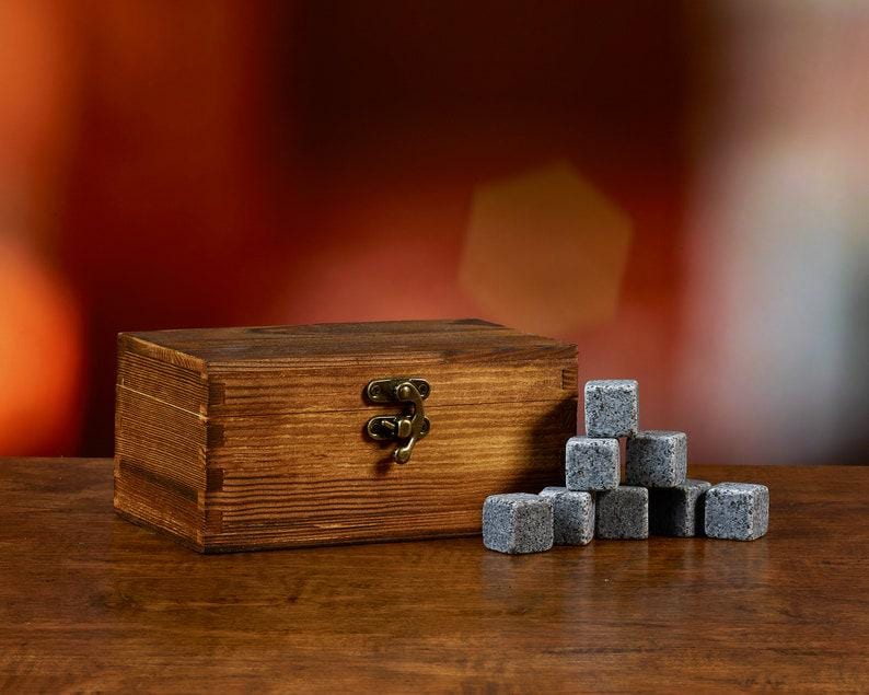 Personalized Square Whiskey Stones Wood Box Gift Set Whiskey Gift Bourbon Stones Father's Day Gift for Dad Groomsmen Perfect Gift for Him