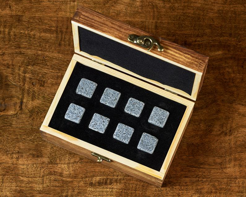 Personalized Square Whiskey Stones Wood Box Gift Set Whiskey Gift Bourbon Stones Father's Day Gift for Dad Groomsmen Perfect Gift for Him