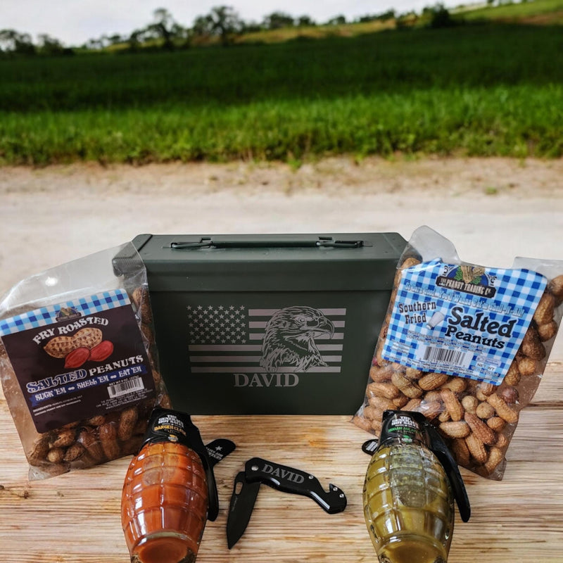 Personalized Ammo Can with Hot Sauce Peanuts Pocket knife Valentines Day Gift for Husband Father's Day Birthday Hunting Gift Him Man