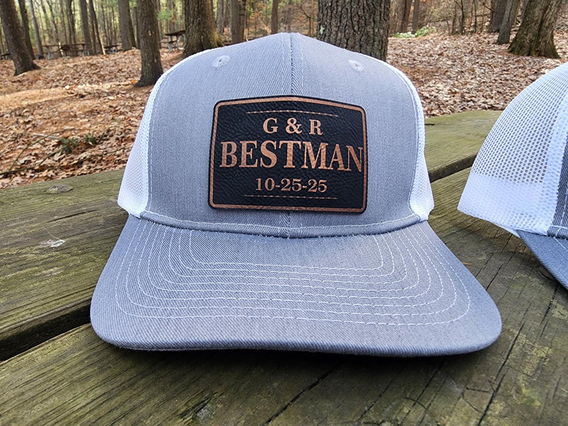Personalized Groomsman Hat – Richardson 112 Leather Patch Wedding Cap