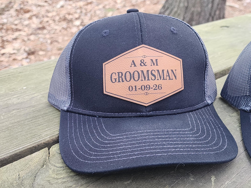 Personalized Groomsmen Hats – Leather Patch Wedding Party Caps