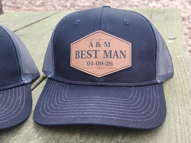 Personalized Groomsmen Hats – Leather Patch Wedding Party Caps