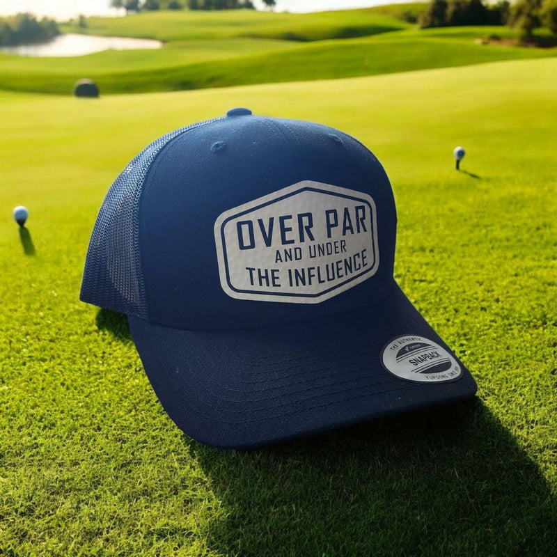 Funny Golf Snapback Hat | 'Over Par' Leatherette Patch