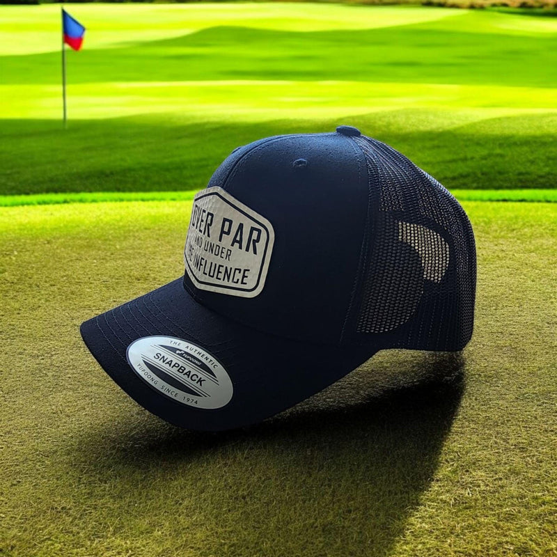 Funny Golf Snapback Hat | 'Over Par' Leatherette Patch