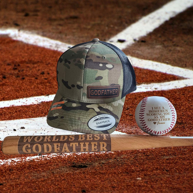 Personalized Godfather Baseball Set – Laser Engraved Hat & Bat Gift