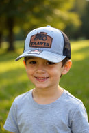 Personalized Tractor Farm Hat | Richardson 112 Youth or Adult Trucker Cap with Custom Leather Name Patch, Kids Birthday Gift for Him
