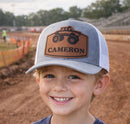 Personalized Monster Truck Hat | Custom Leather Name Patch Trucker Cap for Kids & Adults | Gift for Kid Birthday Gift Hat