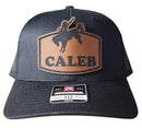 Personalized Rodeo Hat | Custom Leather Name Patch Youth or Adult Trucker Cap | Kids Gift for Him or Her, Cowgirl, Bucking Horse, Birthday