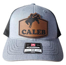 Personalized Rodeo Hat | Custom Leather Name Patch Youth or Adult Trucker Cap | Kids Gift for Him or Her, Cowgirl, Bucking Horse, Birthday