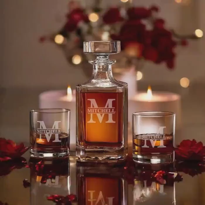 Personalized Whiskey Decanter Set | Engraved Bourbon Gift Box