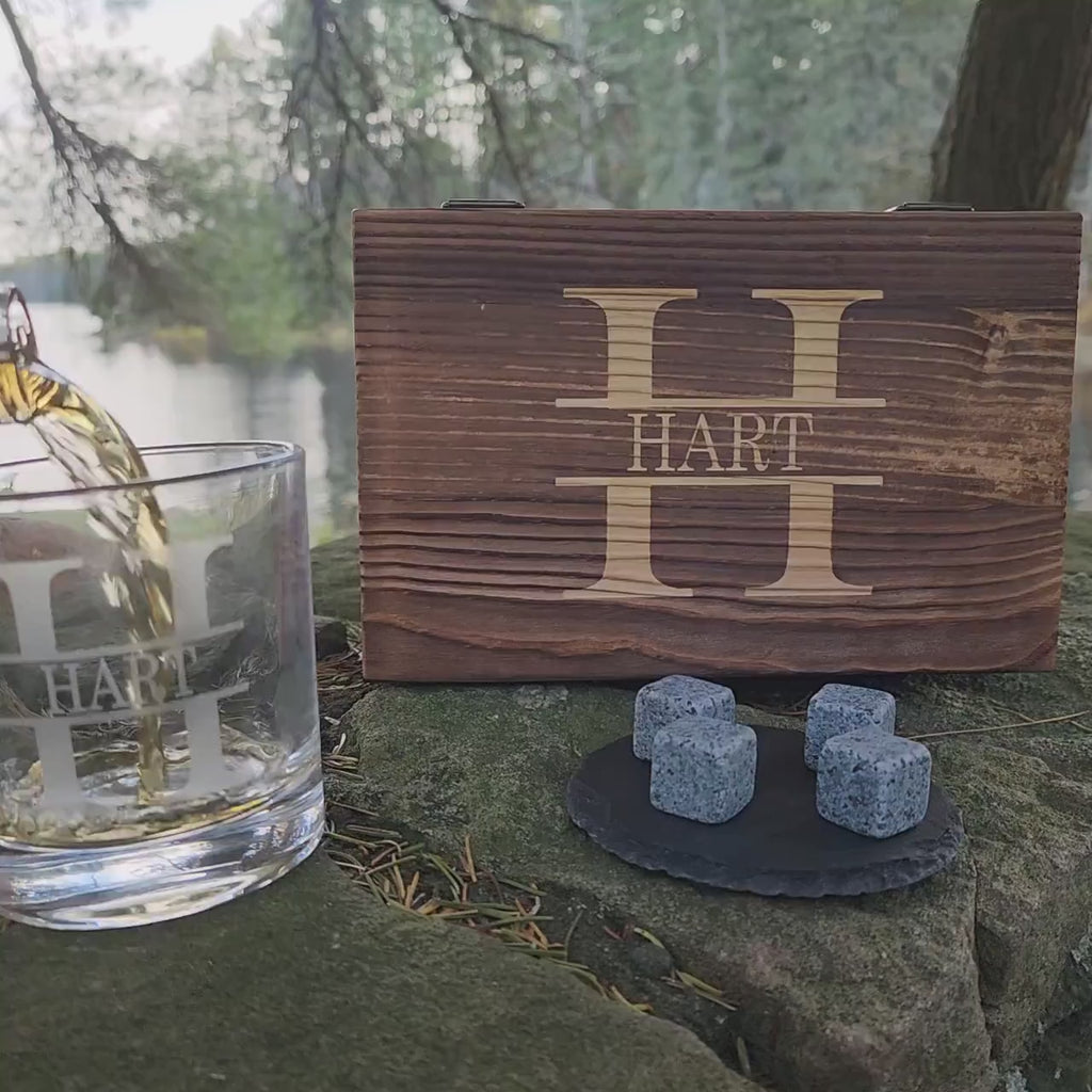 Engraved Whiskey Glass Set: Personalized Bourbon Glasses in Wood Box