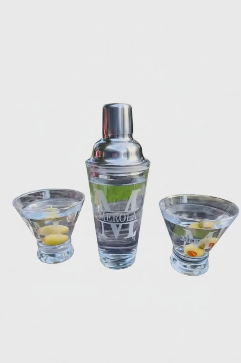 Custom Engraved Cocktail Shaker Set, Personalized Whiskey Martini Glasses