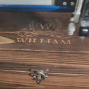 Personalized Wood Box Set of 4 Whiskey Glasses Wood Box Set Custom Wood Gift Box Slate Coasters Whiskey Stones Whiskey Gifts for Dad Him