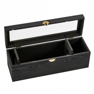 Black Wood Hinged Cover Wine Box, 13.75" H - cheapgroomsmengifts