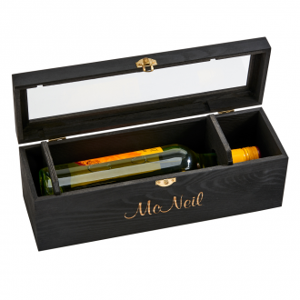 Black Wood Hinged Cover Wine Box, 13.75" H - cheapgroomsmengifts