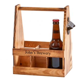 Light Wood 6 Bottle Beverage Caddy with Opener, 11.25" x 9" - cheapgroomsmengifts