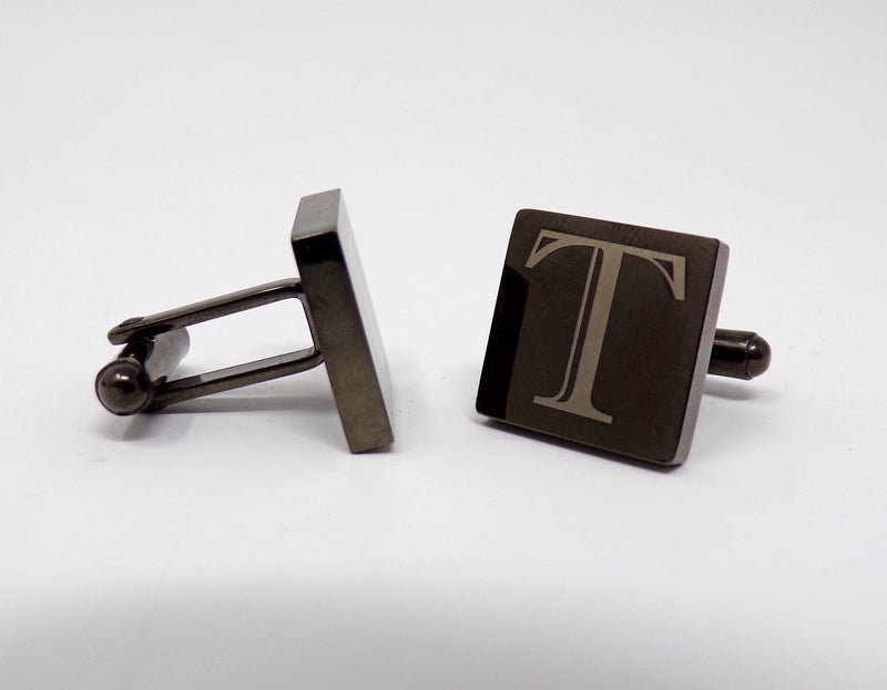 Personalized Shiny Gun Metal Square Cufflinks in Gift Box