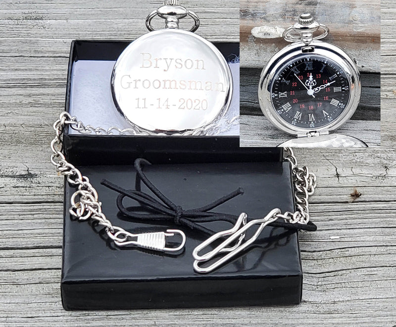 Personalized Silver Pocket Watch Christmas Gift from Daughter, Son or Wife Engraved Gift To Men