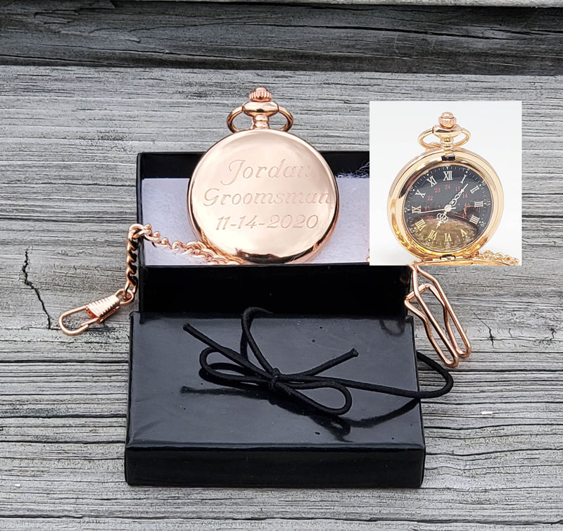 Personalized Rose Gold Pocket Watch Groomsmen Gifts Father of Groom Bride Gift Best Man Gift Groom Wedding Party Gifts Groomsman Proposal