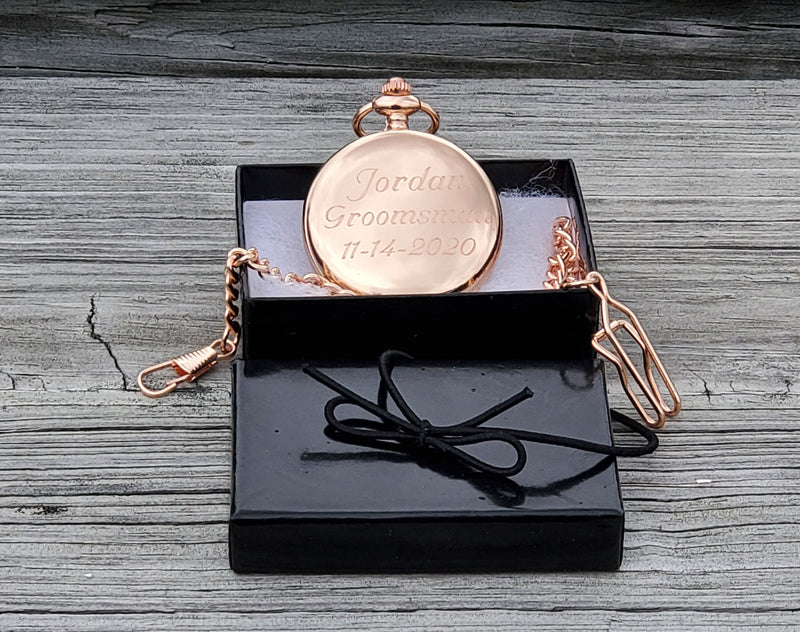 Personalized Rose Gold Pocket Watch Groomsmen Gifts Father of Groom Bride Gift Best Man Gift Groom Wedding Party Gifts Groomsman Proposal