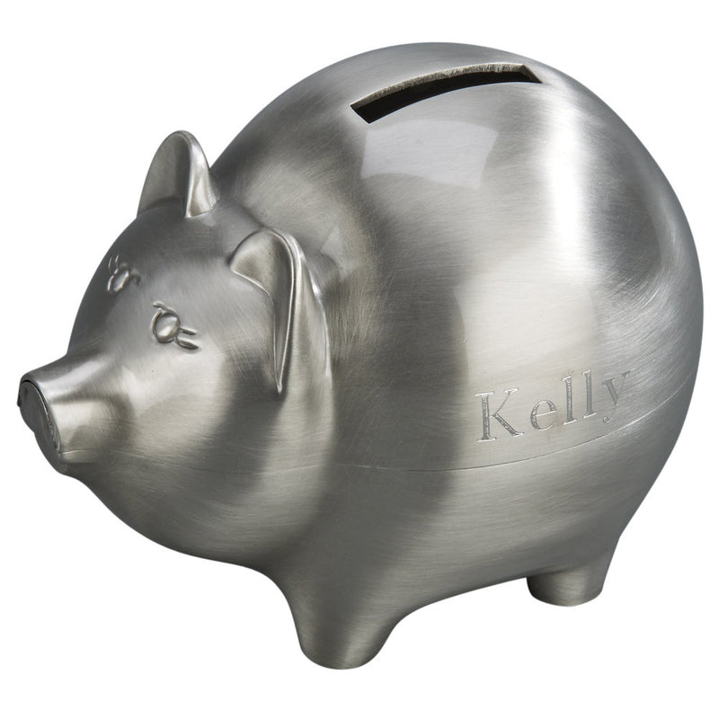 Personalized Pewter Large Piggy Bank Engraved Gift - cheapgroomsmengifts