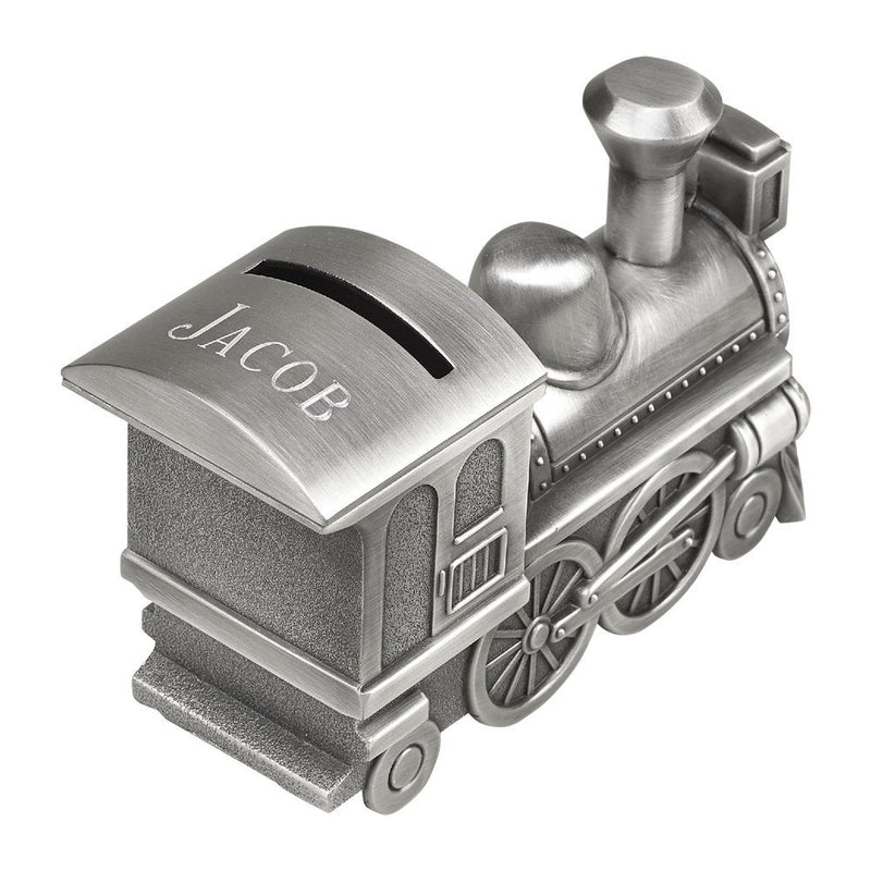 Personalized Pewter Train bank Piggy Bank Engraved Gift - cheapgroomsmengifts