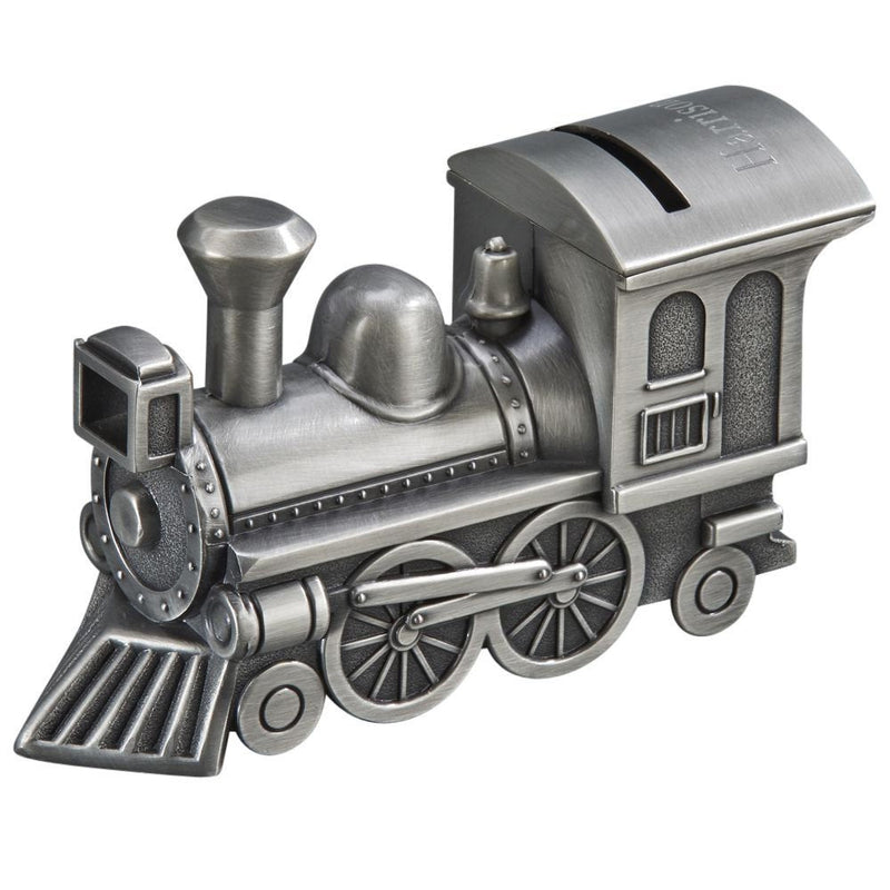 Personalized Pewter Train bank Piggy Bank Engraved Gift - cheapgroomsmengifts