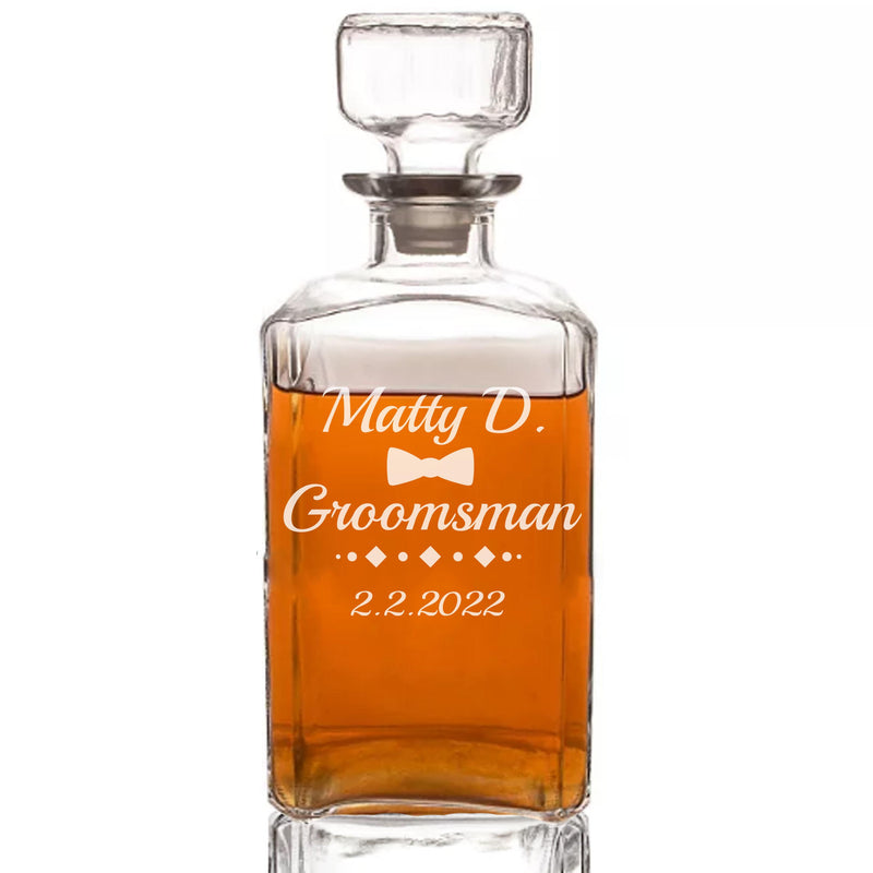 Personalized Whiskey Decanter and Rocks Glasses- Engraved Groomsmen Gifts, Groomsmen Proposal Gifts, Man Cave Father&