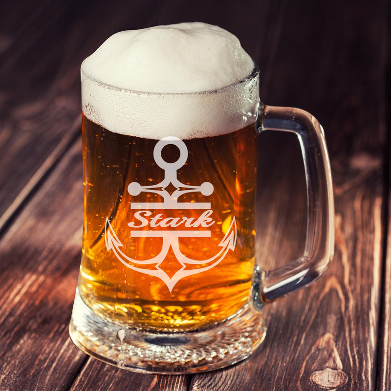 Personalized Etched Anchor Monogram Beer mug - cheapgroomsmengifts