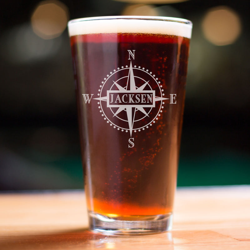 Personalized Etched Compass Monogram Pint Glass - cheapgroomsmengifts