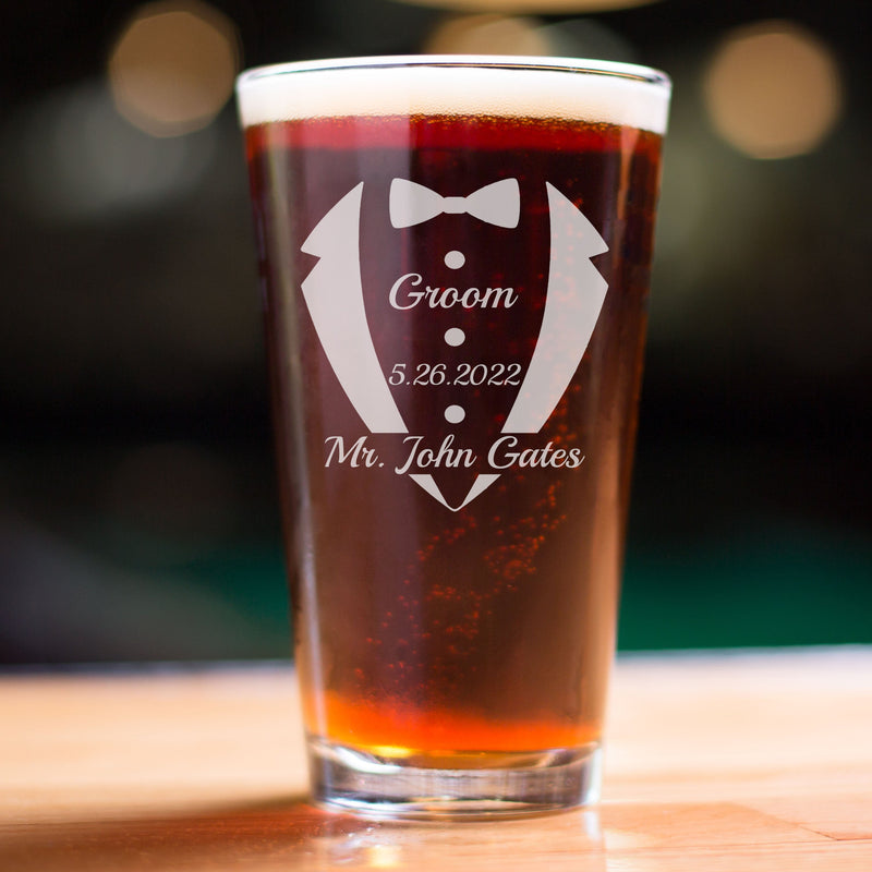 Personalized Etched Tuxedo Monogram Pint Glass - cheapgroomsmengifts