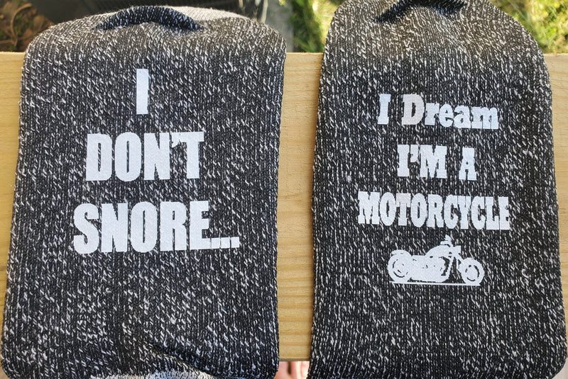Funny Christmas Gift Socks I Don't Snore I Dream I'm a Motorcycle New Daddy Soon to Be Dad gag gift socks gift for husband Fathers Day