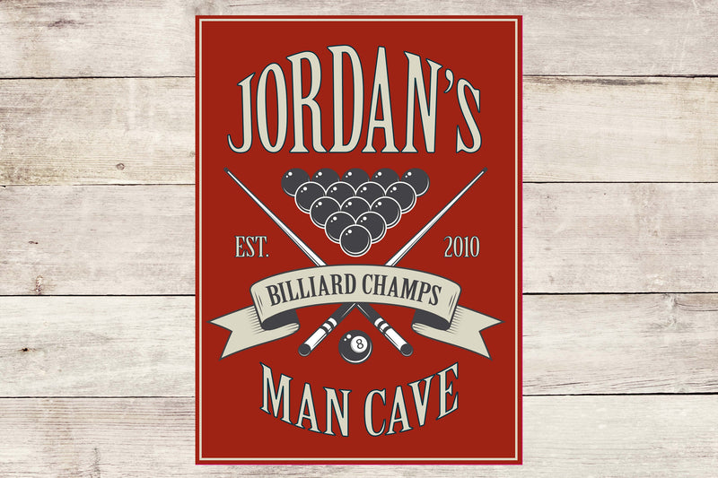Personalized Metal Billiard Champs Man Cave Wall Sign perfect gift for and Man Groomsmen gift Father Day Birthday Gift Custom Garage Signs