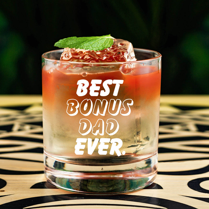 Best Bonus Dad Ever Fathers Day Gift Whiskey Glass Christmas or Birthday Gift Bonus Dad for Step Dad from Step Son Daughter