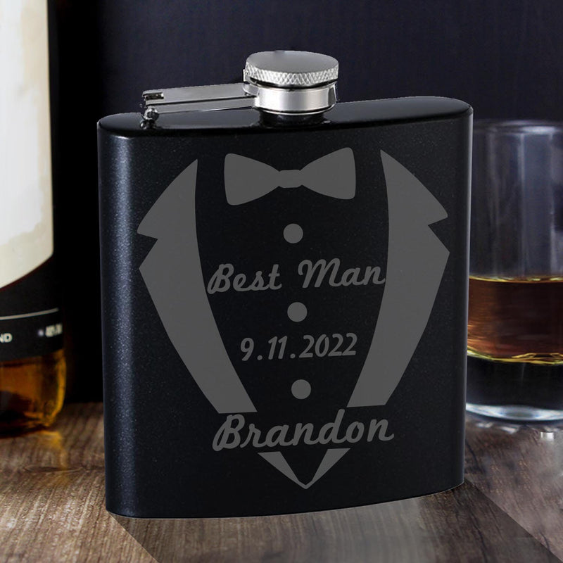 Personalized Best Man Tuxedo Flask Perfect Wedding Gift Engraved Flask Bestman Gift for Proposal Groomsmen Gift for Bachelor Party Gifts