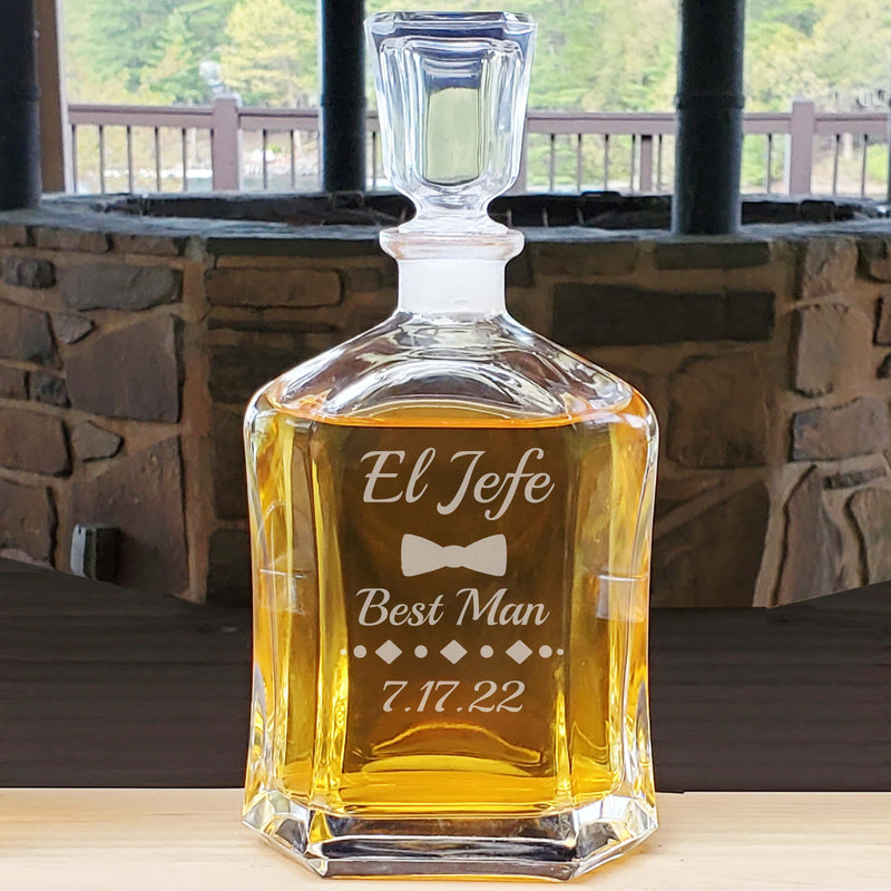 Personalized Whiskey Bowtie Etched Decanter Best Man Gift Wedding Gift Best Groomsmen Groom Etched Decanter Groomsmen Bachelor Party Gifts
