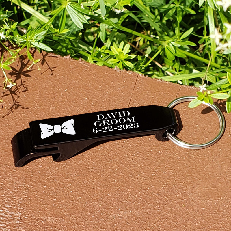 Personalized Groom Bowtie Bottle Opener Key Chain Engraved Beer Key Chain Groom Gift Groomsmen Bachelor Party Gifts