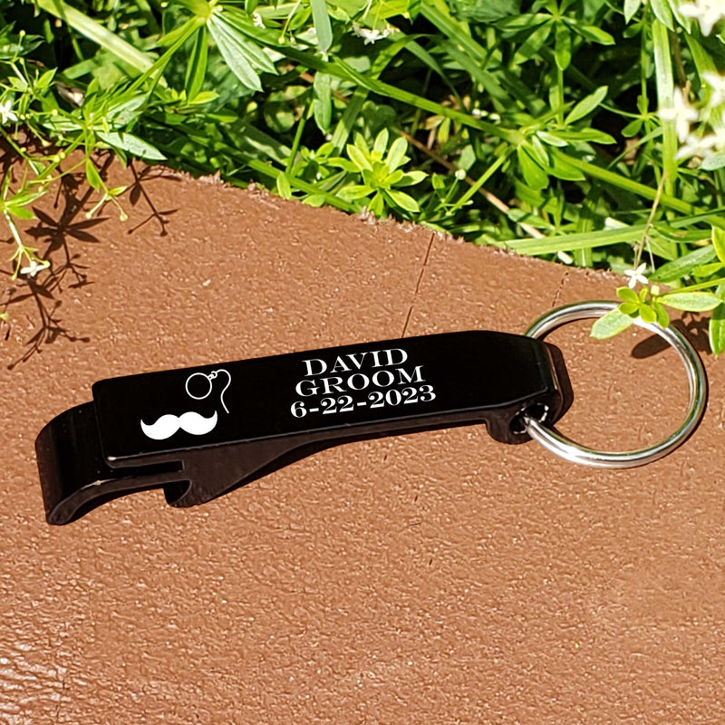 Personalized Groom Mustache Bottle Opener Key Chain Engraved Beer Key Chain Groom Gift Groomsmen Bachelor Party Gifts