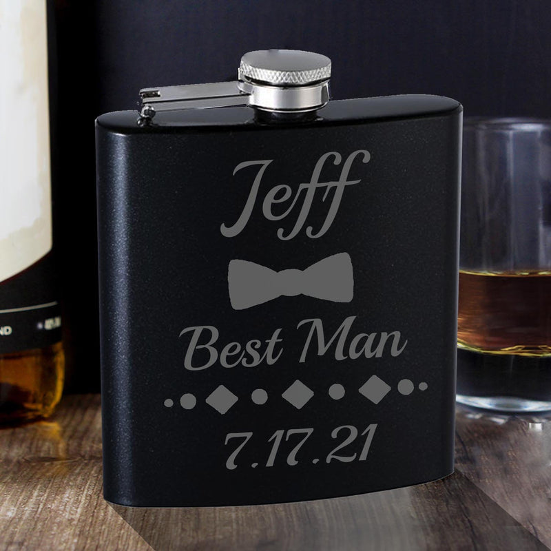 Personalized Best Man Bowtie Flask Perfect Wedding Gift Engraved Flask Bestman Gift for Proposal Groomsmen Gift for Bachelor Party Gifts