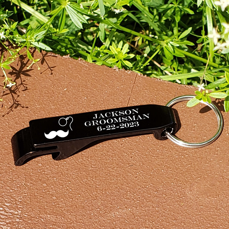 Personalized Groomsmen Mustache Bottle Opener Key Chain Engraved Beer Key Chain Gift Groomsman Bachelor Wedding Party Groomsmen Gifts