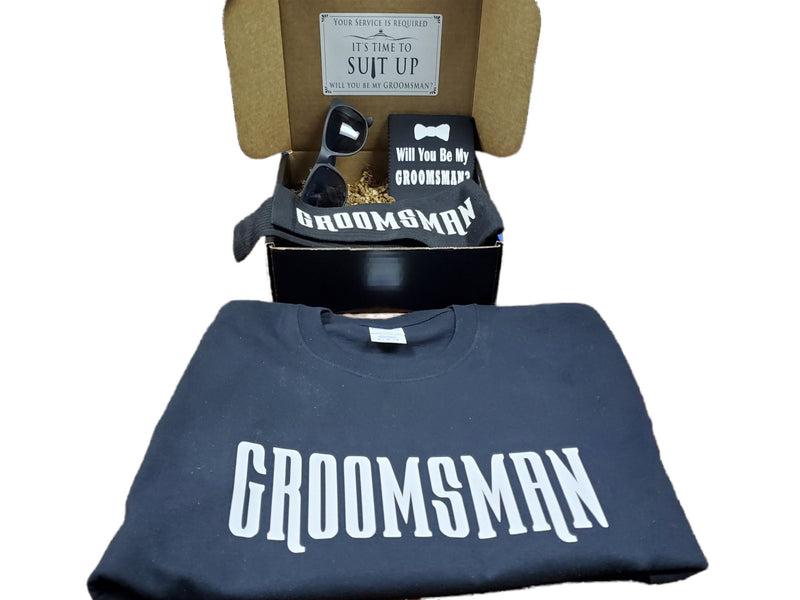 Groomsmen Proposal Gift Box Groomsmen T-shirt, Socks, Can Cooler, Sunglasses Gift Box Groomsman Funny Proposal Box items Groomsman gift