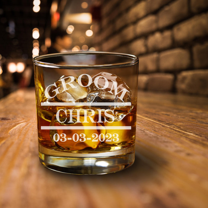 Personalized Etched Set of 5 Groomsmen Gift Curve Text Whiskey Glass Groomsmen Proposal Gifts Best Man Rocks glasses Bachelor Party Gifts