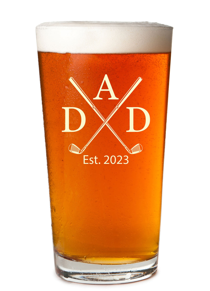 Dad Est 2023 Golf Clubs Beer Mug Glass New Dad Gift First Father's Day Established Date Birthday or Golf Man Cave Beer Gift from Wife Mom