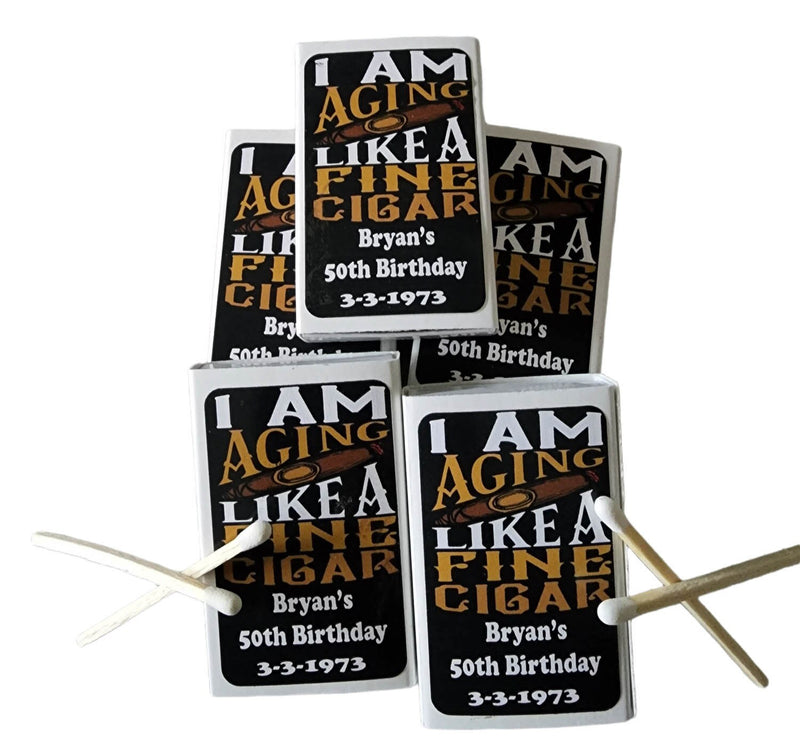 Set of 50 DIY Custom Match Boxes Birthday Party Favors Personalized Match Boxes with Stickers 30th 40th 50th 60th 70th Birthday Cigar Gifts