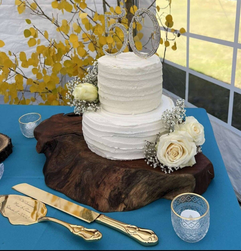 Custom Gold Tone Handle Knife & Server Set Personalized Wedding Cake Server Set Bridal Shower Gift Cutting Set for 50th Anniversary Gift