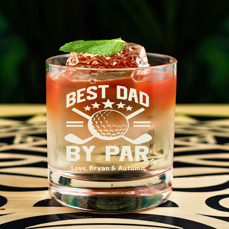Funny Golf Whiskey Glass Best Dad by Par Golf Christmas Gift Golf Bar Decor Personalized Dad Whiskey Glass Gifts from Daughter Son