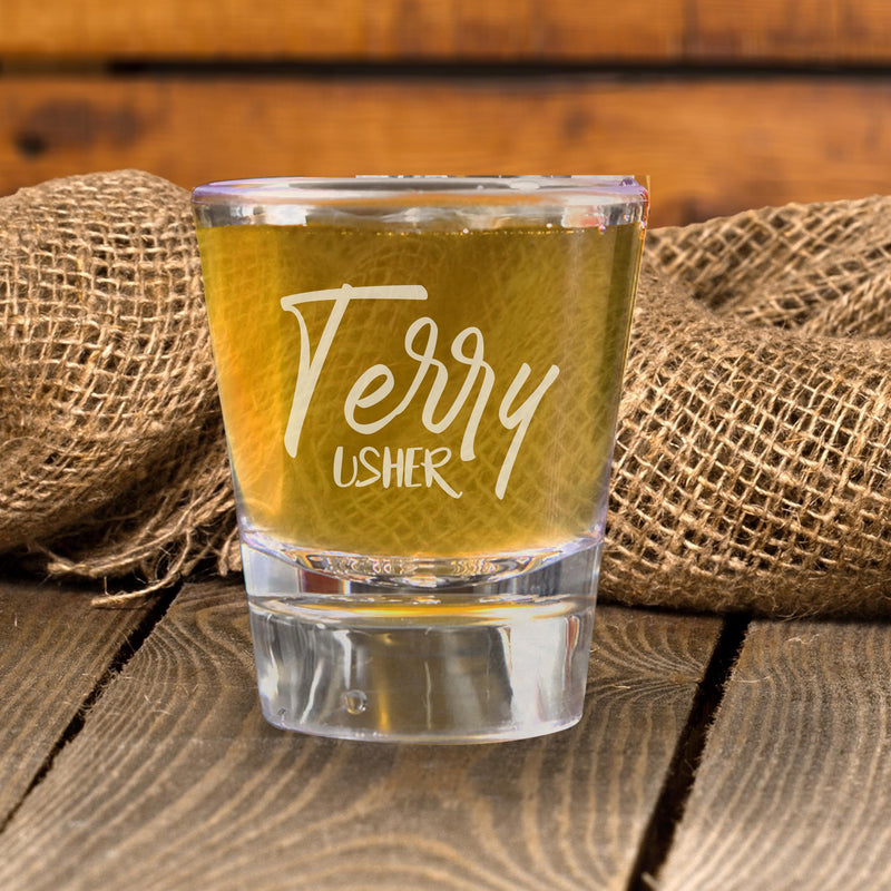 Set of 5 Personalized Script Shot Glasses Groomsmen Proposal Gifts from Groom Custom Wedding Engraved Shot Glasses Bachelor Party Gifts