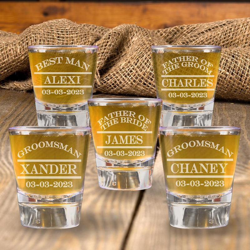 Set of 5 Personalized Tuxedo Bowtie Shot Glasses Groomsmen Proposal Gifts Groom Custom Wedding Engraved Shot Glasses Bachelor Party Gifts